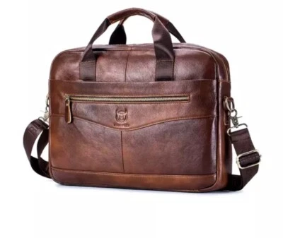 Herren Leder Aktentasche 14 Zoll Laptop Tasche Business Schulter Tasche Büro - Bild 1 von 4