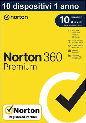 NORTON 360 Premium 2025 10 PC 1 anno | Internet Security Antivirus | Senza Abbo - Immagine 1 di 4