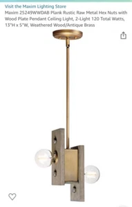 Maxim 2-Light Wood and Brass Pendant Light, 60 Watt Hanging Fixture P3587WWDAB - Picture 1 of 6