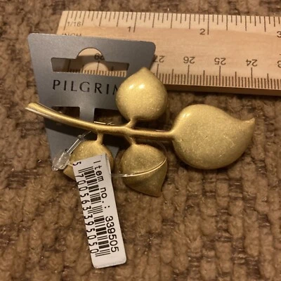 Брошь датского дизайна Pilgrim подписанная полированная серебряная булавка с листьями очень уникальная - Изображение 1 из 2