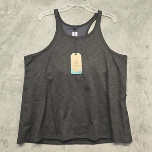 PrAna Top Womens Sz 3X Black Heather Becksa Tank UPF 50 Shelf Bra Compression - Picture 1 of 14