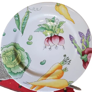 Crate & Barrel Porcelain 12" Serving Plate 12" Spring Vegetables Colorful Server - Picture 1 of 24