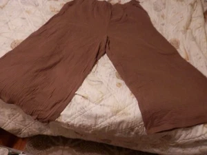 Jenni Women Size 3X tan Cotton Slash Pockets Elastic Waist Wide Leg Pants capris - Picture 1 of 8