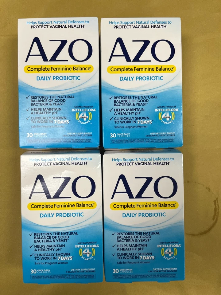 4 nuevos probióticos diarios AZO Complete Femenino Balance - 30 cápsulas cada uno ex 26/06+ Foto 1 de 1