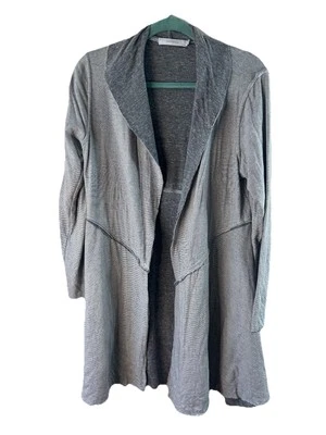 Cut Loose Gray Long Blazer Jacket Cardigan Soft Gray Striped Women's Petite Med - Image 1 of 4