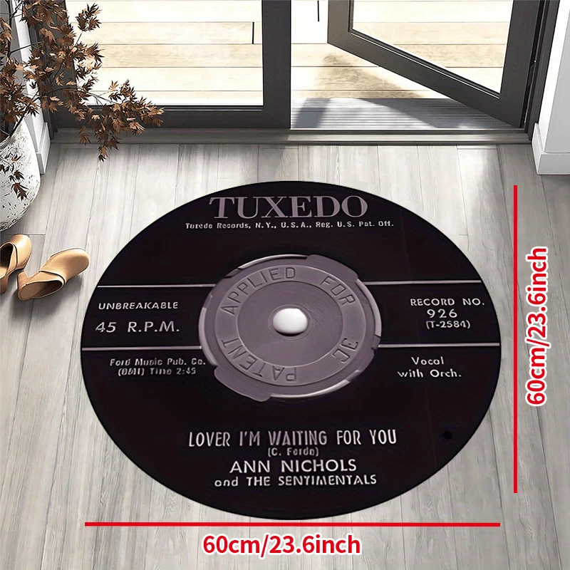 Alfombra redonda antideslizante - Alfombra lavable a máquina con diseño de disco de vinilo vintage (Lov Foto 1 de 4