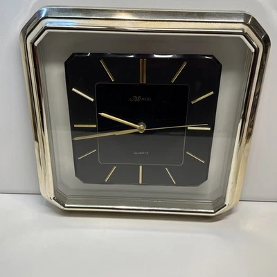 Reloj de pared vintage años 80 Marcel marco tono dorado cara negra/clara acrílico ¡Funciona! Foto 1 de 4