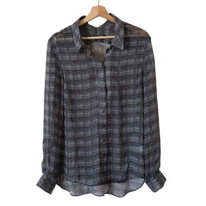 Theyskens Theory Blouse Womens Medium Silk Sheer Long Sleeve Button Multicolor - Picture 1 of 9
