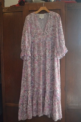 VESTIDO MAXI ROSA FLORAL MANGA CORTA LÍNEA A DE JOHNNY WAS ~ M Foto 1 de 4