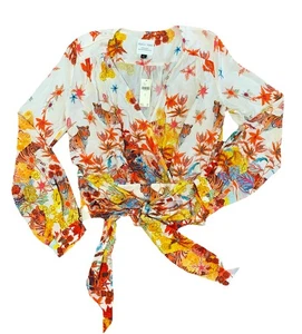 NUEVO CON ETIQUETAS Anthropologie Michelle Morin Blusa Envolvente Selva Floral Corbata Frontal Para Mujer S - Imagen 1 de 12