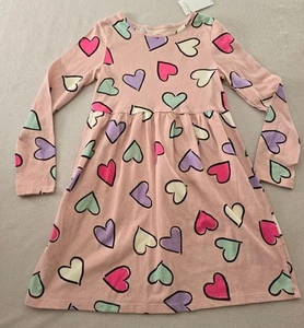H&M Fit &Flare Dress Girls 6X/7 Pink Heart Print Round Neck Long Sleeve NWT - Picture 1 of 11