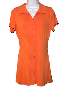 Wild Fable Orange Ribbed Short Sleeve Romper - Medium - Picture 1 of 8
