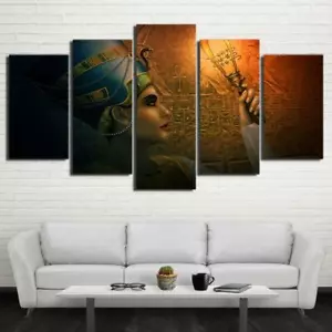 Queen of Egypt Framed 5 Piece Egyptian Hieroglyph Canvas Wall Art Painting Wallp - Picture 1 of 4