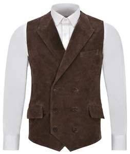 Men's Brown Suede Lambskin Waistcoat Causal Party Club Wear Stylish Vest Coat - Picture 1 of 8