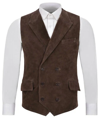 Gilet En Agneau Suédé Marron Pour Homme Casual Soirée Club Chic - Photo 1/4