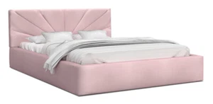 Bett SUNSET 140x200 cm Rosa Samt mit Lattenrost Doppelbett mit Bettkasten - Bild 1 von 4