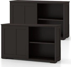 Sideboard Buffet Cabinet – Sliding Barn Door, Adjustable Shelf, Coffee - Picture 1 of 8