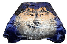 ☀️NEW 10 POUNDS HEAVY & SOFT QUEEN KOREAN MINK BLANKET Big Wolf Blue w/ Moon