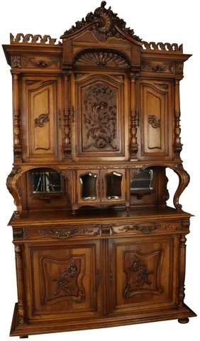 Buffet Sideboard Antique Louis XV French Rococo 1900 Carved Walnut Glass Mirrors Cover