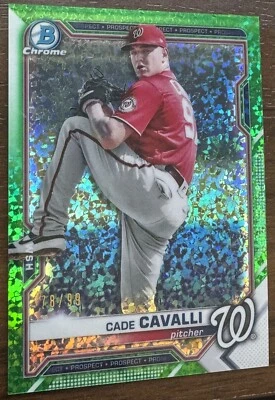 2021 Bowman Draft Picks Chrome GREEN MINI DIAMOND 78/99 Cade Cavalli Nationals - Image 1 of 2