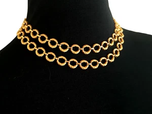 Vintage Doppelstrang Halsreif Halskette strukturiert matt goldfarben Glieder verstellbar - Bild 1 von 7