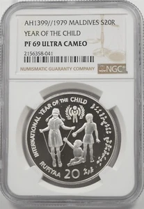 Maldives 1979 20 Rufiyaa Proof NGC PF69 ULTRA CAMEO Year Of Child NG2074 combine - Picture 1 of 2