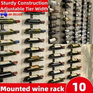 For 10 Bottles Wine Rack Wall Mounted Wine Holder Metal Liquor Shelf Bar Storage - Picture 1 of 17