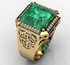 Wedding gift for men Unique design Emerald octagon shape ring silver gold pelted - Picture 1 of 4