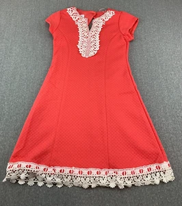 Bonnie Jean Stretch Knit A-line Lace Dress Girls Size 8 Orange Textured Fabric - Picture 1 of 13
