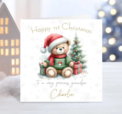 Happy 1st Christmas Boy Personalised First Xmas Card Son Grandson Nephew (C136) - Image 1 of 3