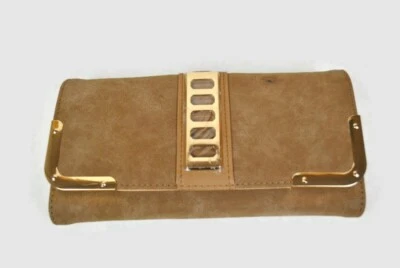New Brown Faux Suede with Gold Hardware Large Purse Wallet - Image 1 of 4