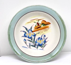 Grande servizio vintage Lusterware ciotola 9" floreale mulino a vento dipinto a mano - Foto 1 di 4