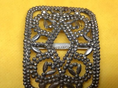 Пара антикварных викторианских пряжек для обуви в стиле ар-деко французской огранки с маркировкой Франция - Изображение 1 из 4