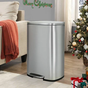 13 Gallon Trash Can Stainless Steel Step Kitchen Garbage Can Pedal Rubbish Bin - Picture 1 of 8