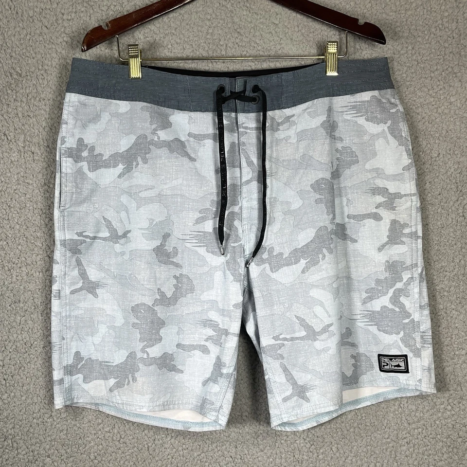 Pantalones Cortos Pelágicos Para Hombre 36 Azul Gris Alto Rendimiento Pesca Bolsillos Cordón Foto 1 de 4