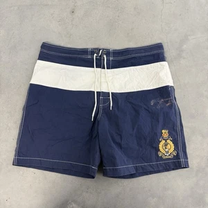 Vintage 90s Polo Ralph Lauren Crest Logo Outdoor Blue Swim Shorts Mens Size 36 - Picture 1 of 5
