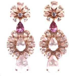 925 Sterling Silver Rose Quartz, Pink Mystic Topaz & White Zircon Earrings - Picture 1 of 4