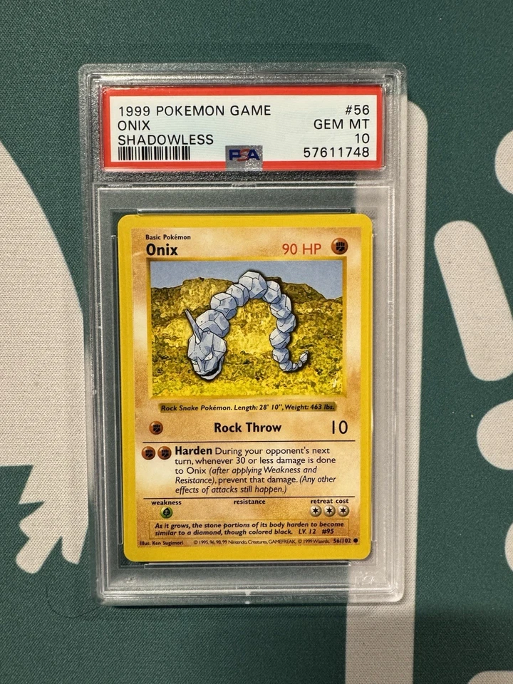 1999 Pokemon TCG Base Set Shadowless Onix #56/102 PSA 10 GEM MT - Image 1 of 2