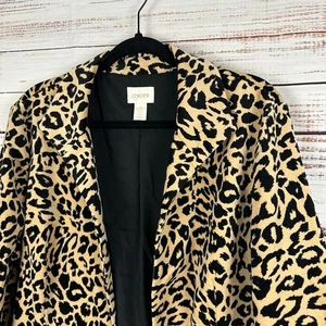 Women's Chicos Black Tan Leopard Animal Print Velvet Blazer Jacket Open Front XL - Picture 1 of 7