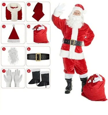 Men's Santa Claus Costume Gift Bag Set of 8PCS.Christmas Adult Deluxe Santa Suit - Image 1 of 4