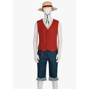 New in Package Men's Luffy Anime Suit with Straw Hat Halloween Cosplay Size XS - Picture 1 of 4