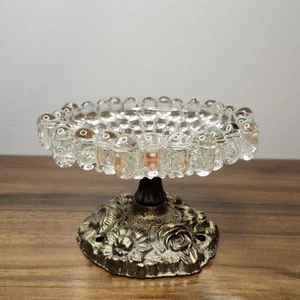 Gem Acc Compote Clear Hobnail Glass Pewter Metal Base Pedestal Victorian Dish - Picture 1 of 9