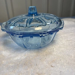 Vintage Blue Glass Candy Dish Nut-Bowl 7" Round Lid/Top - Picture 1 of 6