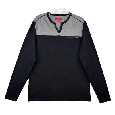 Guess Mens Long Sleeve Henley Shirt Size XL Pullover Black Skater Y2K Hipster - Image 1 of 4
