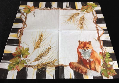 MACKENZIE-CHILDS Mackenzie Childs FOX Paper Cocktail Beverage (1) Napkin for Decoupage