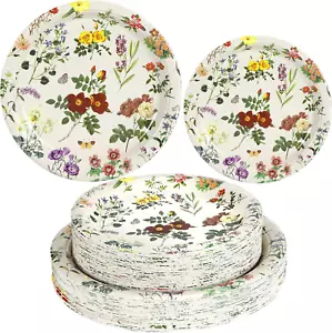 100 Pcs Floral Paper Plates Disposable Floral Dinner Plate Vintage Playes Tea Pa - Picture 1 of 6