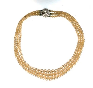 Antique 12" Off White Pearl Necklace 3 Lines with Silver Clasp - Picture 1 of 1