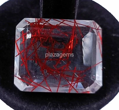 Red Rutilated Quartz 143 Ct Certified Emerald Cut Loose Gemstone 36x30mm 4SUZ - Image 1 of 4