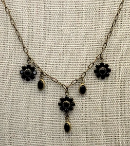 Liz Palacios S.F. Black Crystal Flower Charm Necklace 17 In Brass Spring Ring - Picture 1 of 9