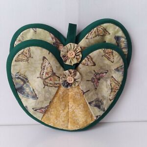 2 Handmade Hot Pads Heart & Butterfly, Opens for Hands, Hook Together